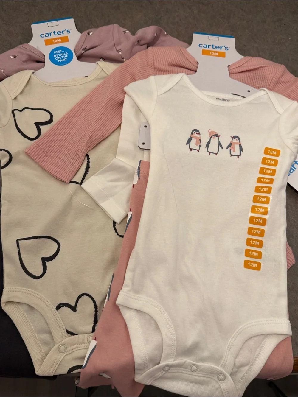 2 carters girls 12 month 3 pack sets. Includes pants shirt and  onesie